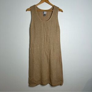 Chico's Sleeveless Knit Midi Dress Tan Cotton Crochet Boho Scoop Neck Size 1(M)
